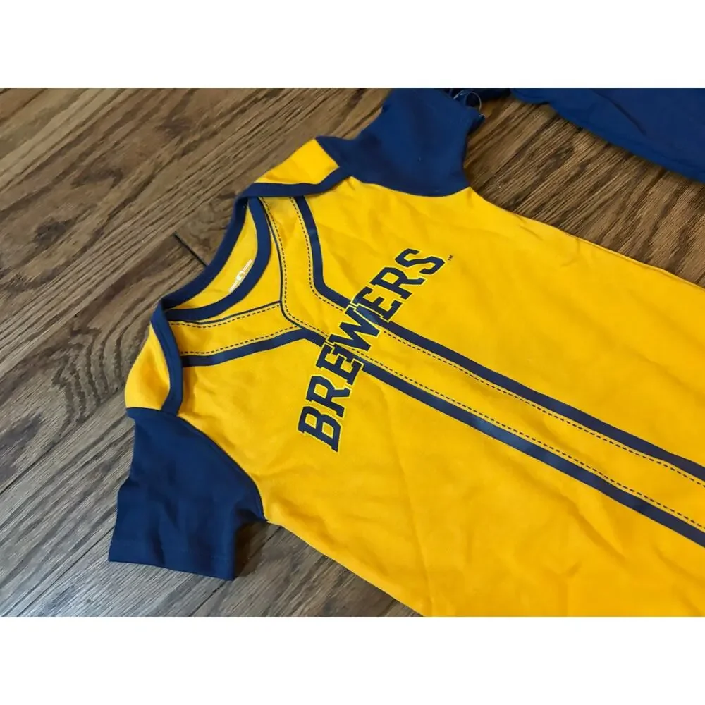 MLB‎ Milwaukee Brewers Baby Boys' White 2pk Bodysuits Blue Yellow 24M